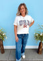 Checkered USA White Tee w/ Bow