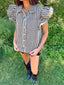 Ruffle Shoulder Stripe Denim Vest