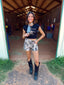 Western Print Short Sleeve Crop