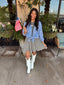 Blue Stripe Collared Button Up Shirt w/ Star Embroidery