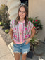 Button Detail Floral And Stripe Sweater