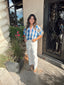 Embroidered Sleeve Checkered Top