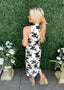 Black Floral Collared V-neck Dress